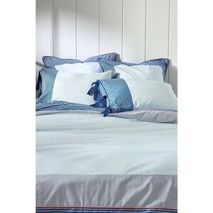 Anthropologie NEW Blue Stripe King Duvet Cover Nautical Cottage Cotton